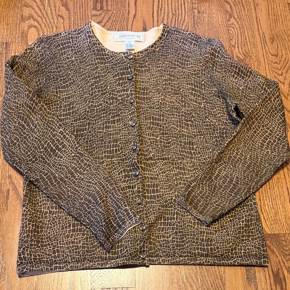 Jones Wear SPORT animal print cotton cardigan sweater - Sz large